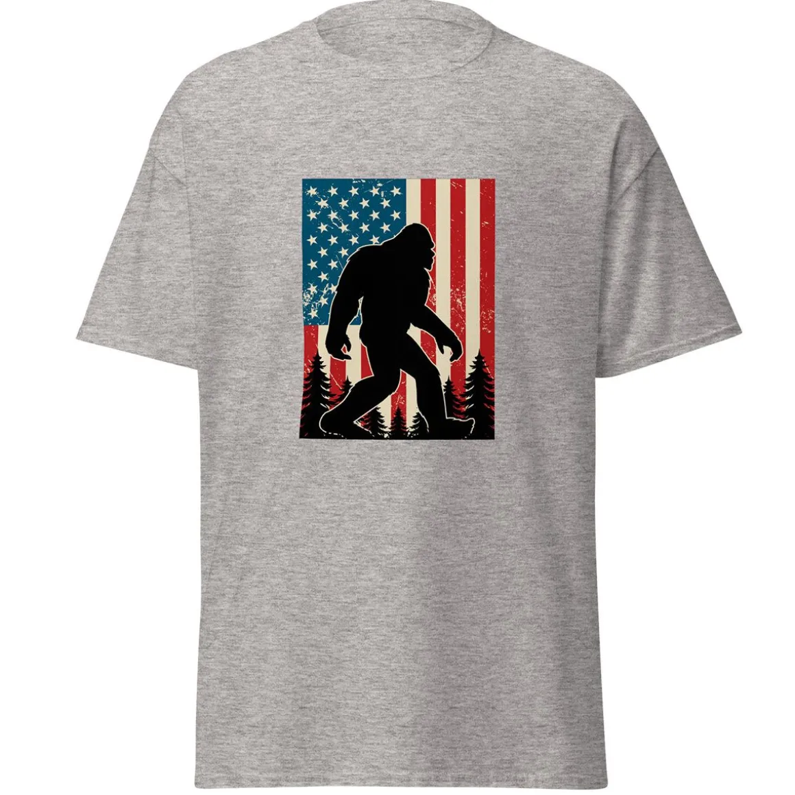 Adult Sasquatch American Flag Grey T-Shirt
