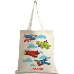 Airplane Personalized Canvas Tote