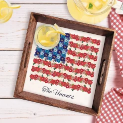 Americana Floral Flag Personalized Square Serving Tray