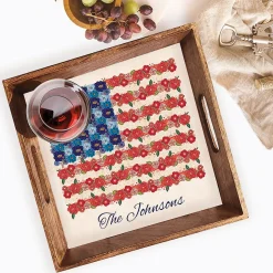 Americana Floral Flag Personalized Square Serving Tray