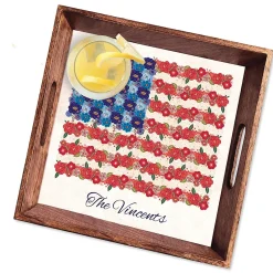 Americana Floral Flag Personalized Square Serving Tray