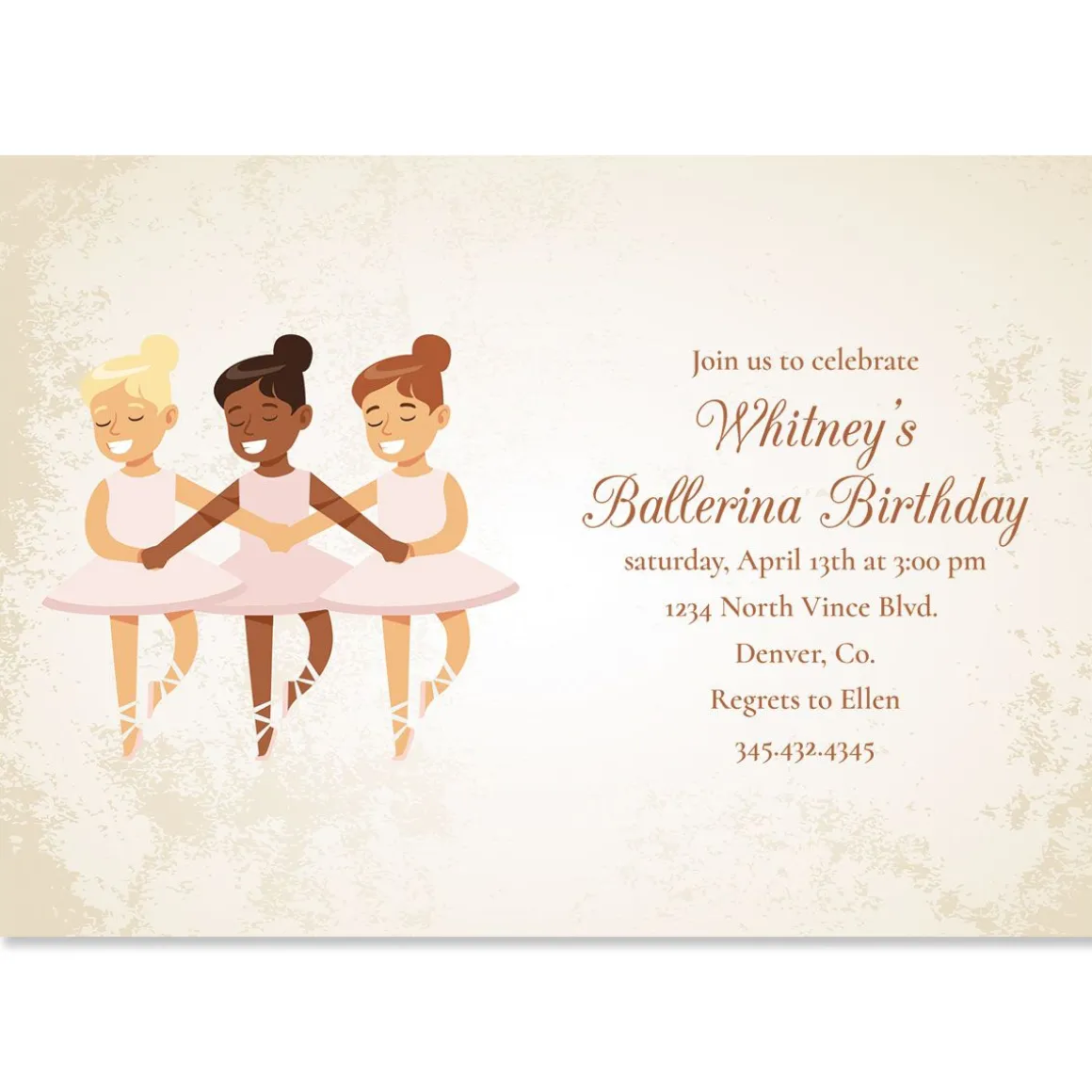 Ballerina Dancers Birthday Personalized Invitations