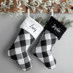 Black Cuff Black and White Checker Personalized Christmas Stocking