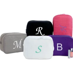 Black Monogrammed Waffle Weave Cosmetic Bag