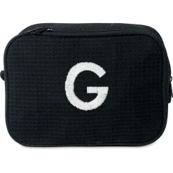 Black Monogrammed Waffle Weave Cosmetic Bag