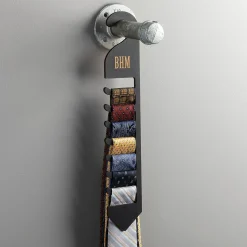 Black Wood Monogrammed Tie Holder
