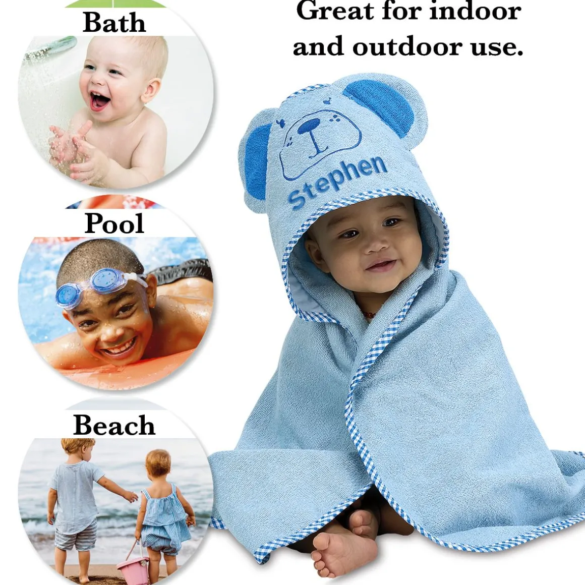 Blue Bear Hooded Animal Personalized Towel