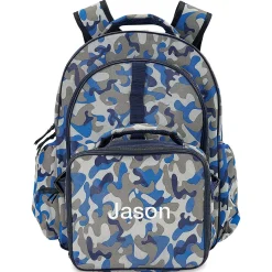 Blue Camo Backpack with Attached Personalized Lunch Bag