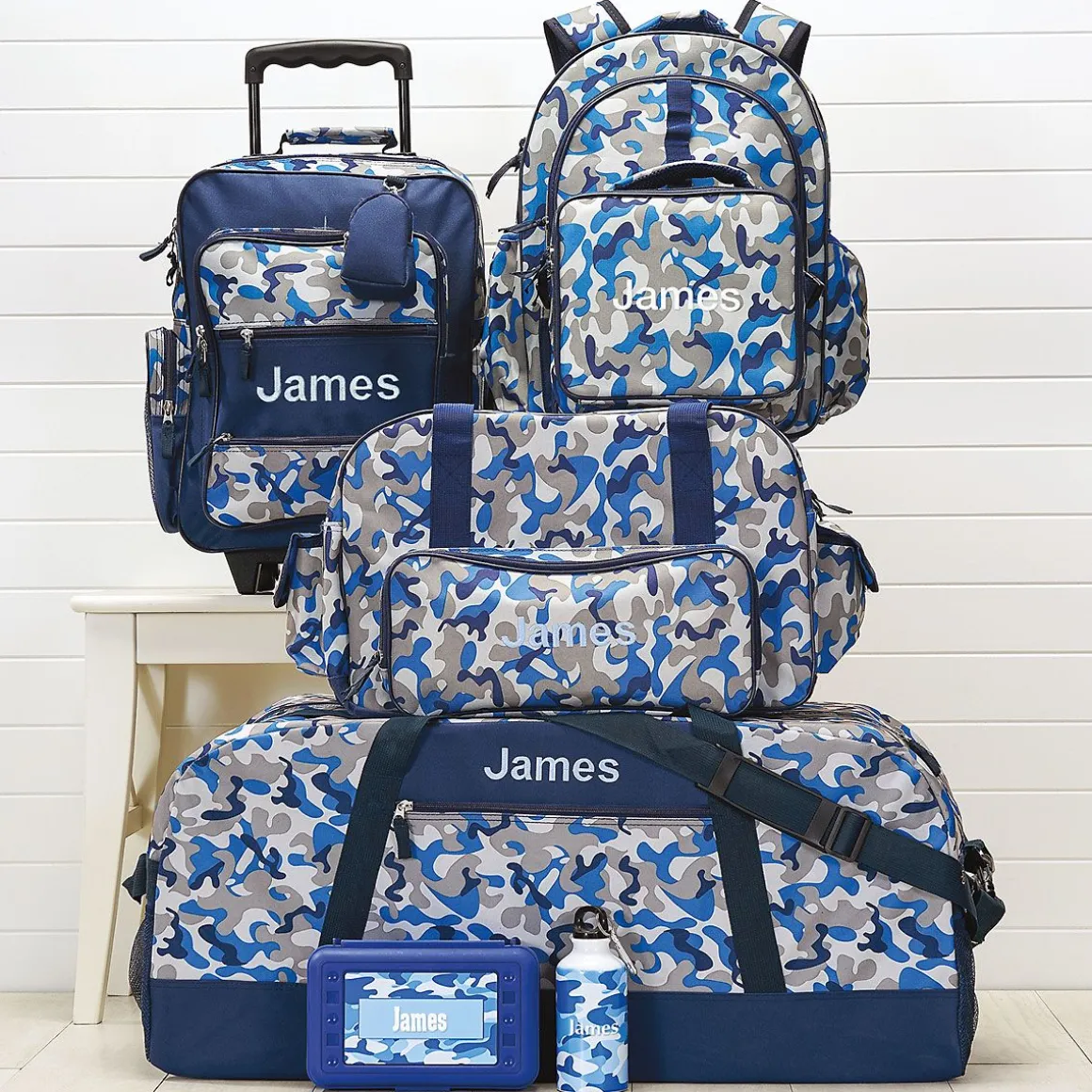 Blue Camo Backpack with Attached Personalized Lunch Bag