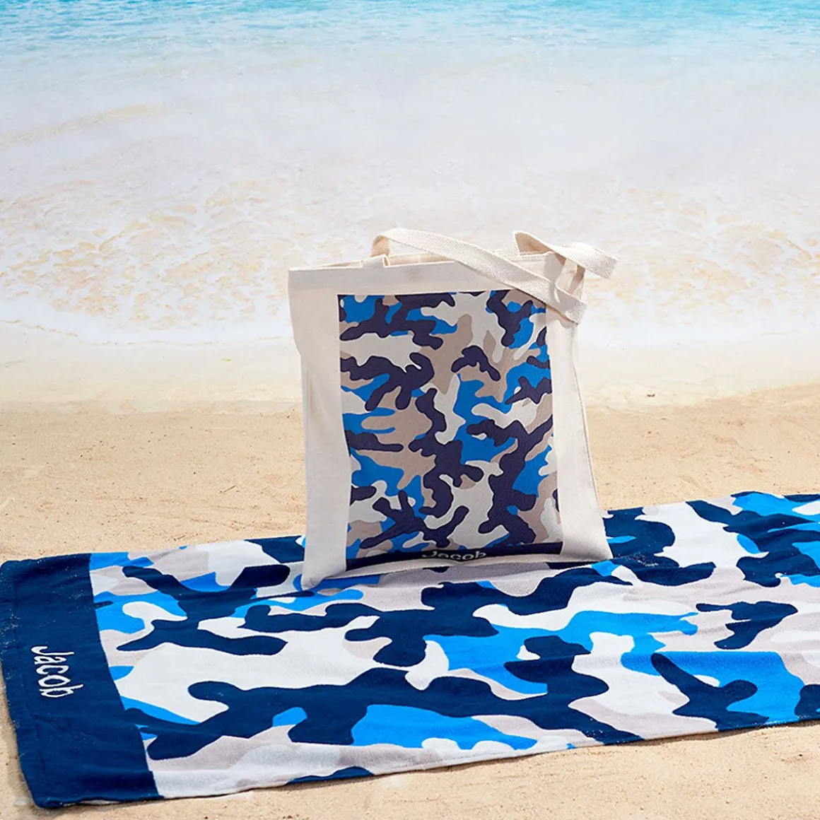Blue Camo Personalized Canvas Tote