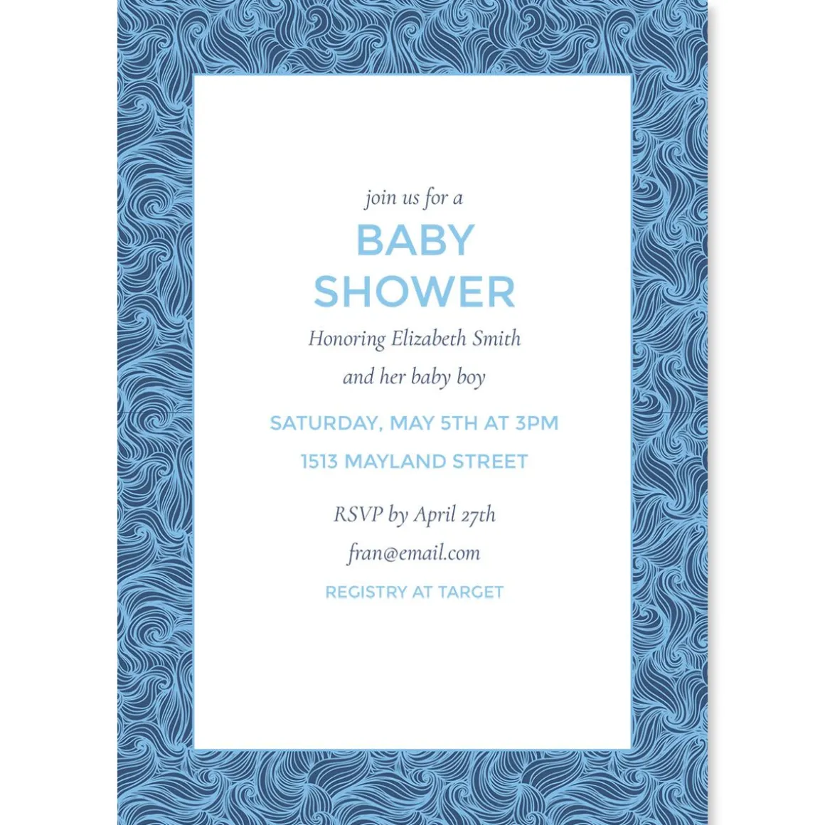 Blue Wave Frame Shower Personalized Invitations