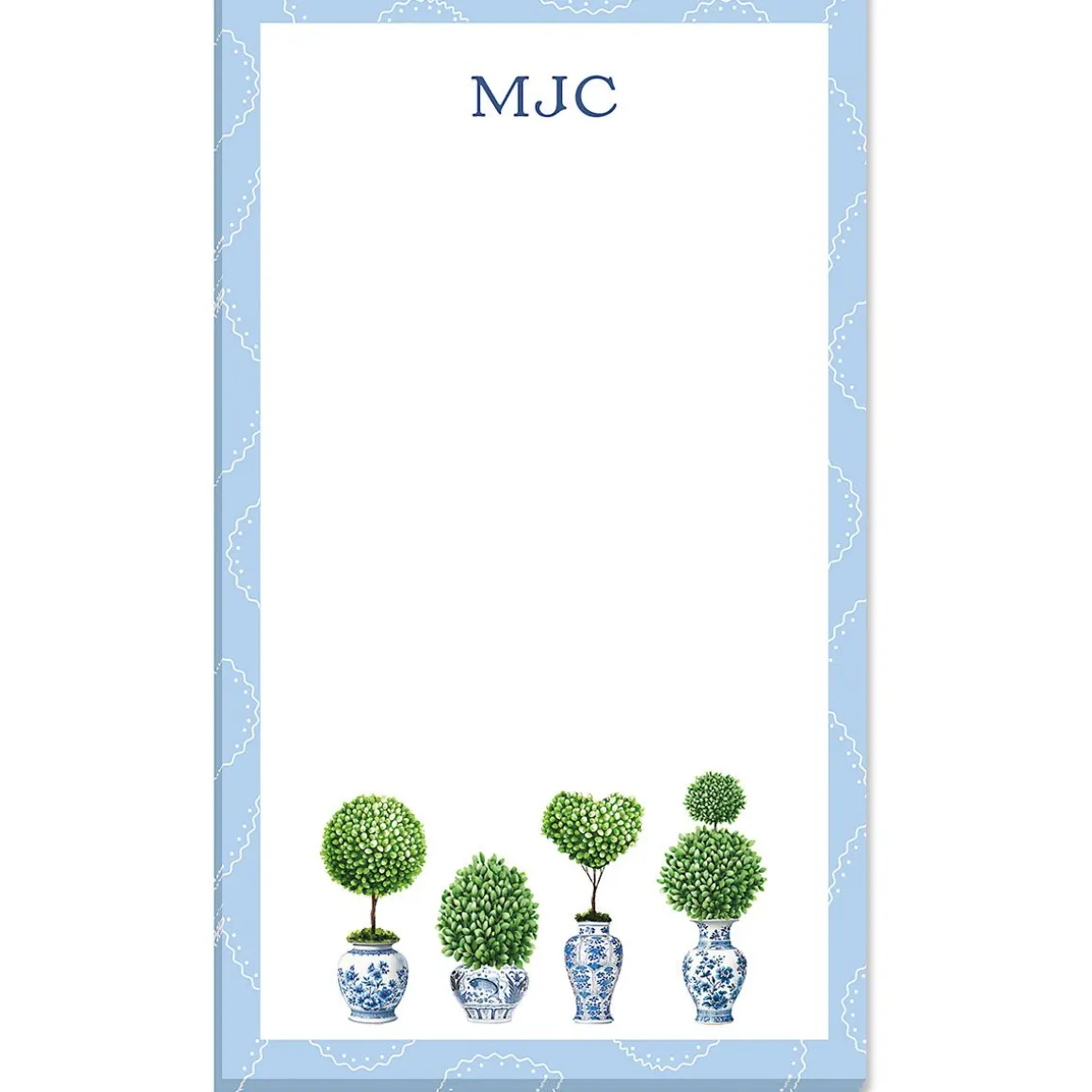 Blue & White Topiary Personalized Notepad