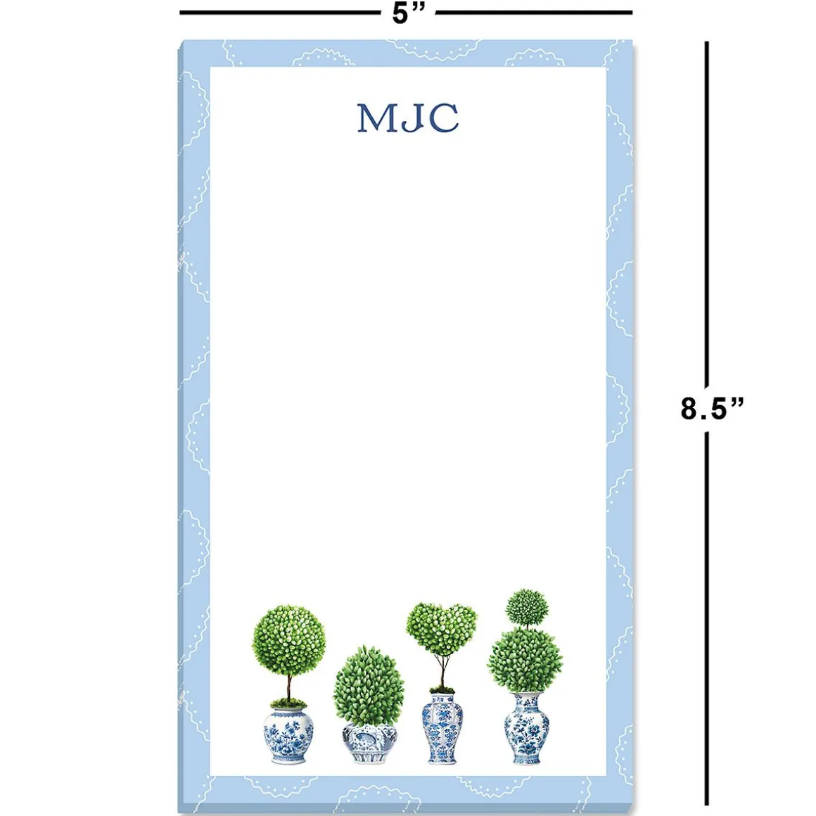 Blue & White Topiary Personalized Notepad