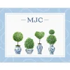 Blue & White Topiary Personalized Note Cards