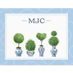 Blue & White Topiary Personalized Note Cards