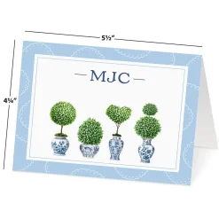 Blue & White Topiary Personalized Note Cards