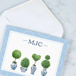 Blue & White Topiary Personalized Note Cards