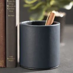 Bonded Leather Blue Pencil Cup
