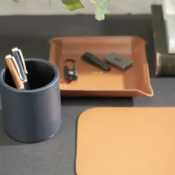 Bonded Leather Blue Pencil Cup