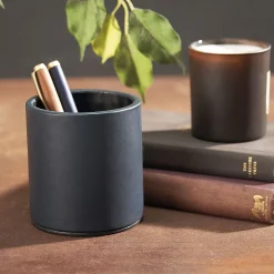 Bonded Leather Blue Pencil Cup