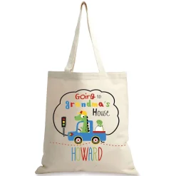 Boy Travel To Grandma's Personalized Natural Canvas Tote