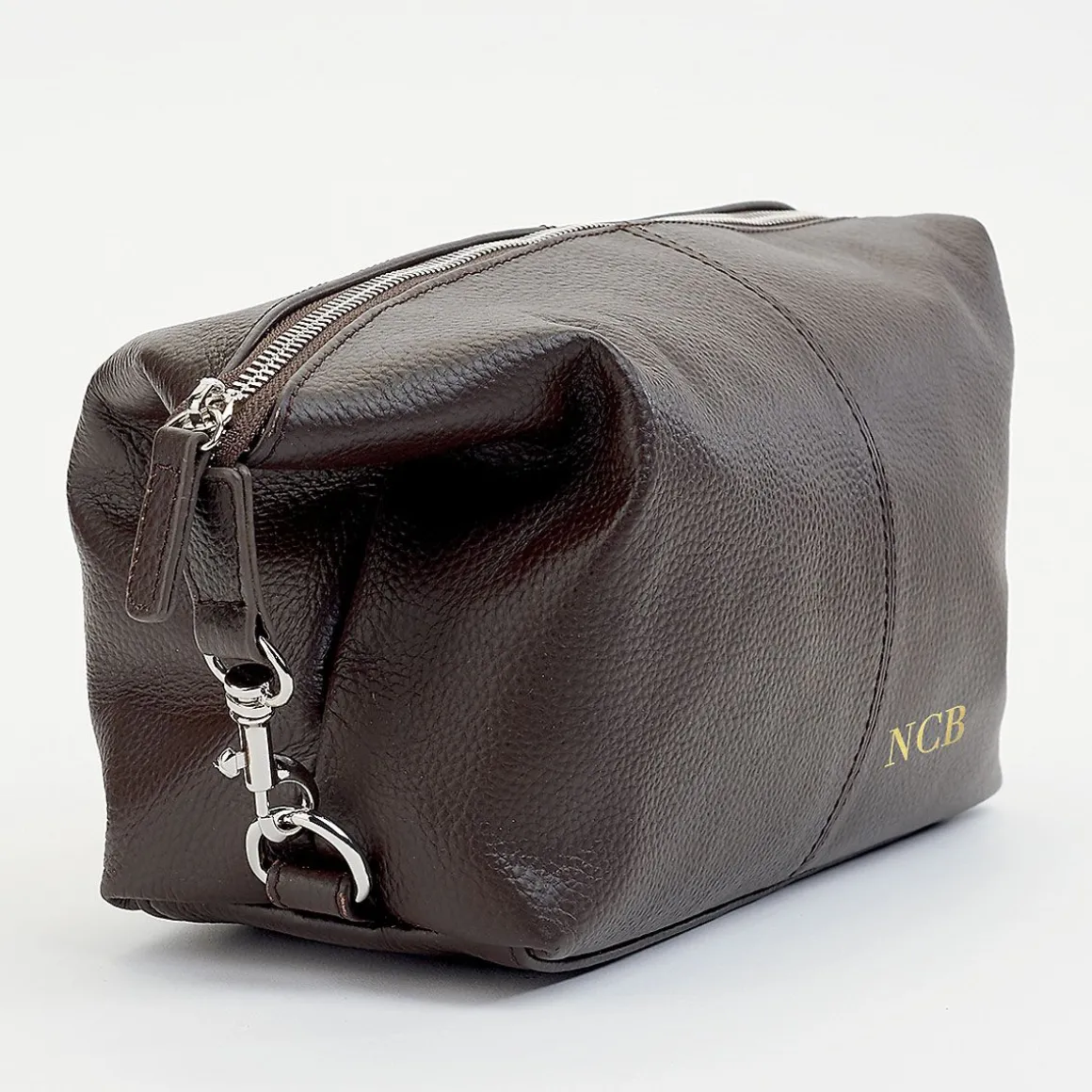 Brown Genuine Leather Monogrammed Toiletry Bag