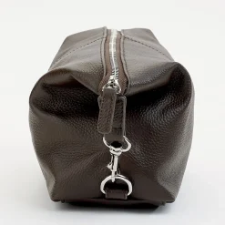 Brown Genuine Leather Monogrammed Toiletry Bag