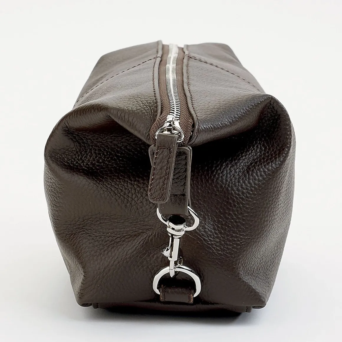 Brown Genuine Leather Monogrammed Toiletry Bag