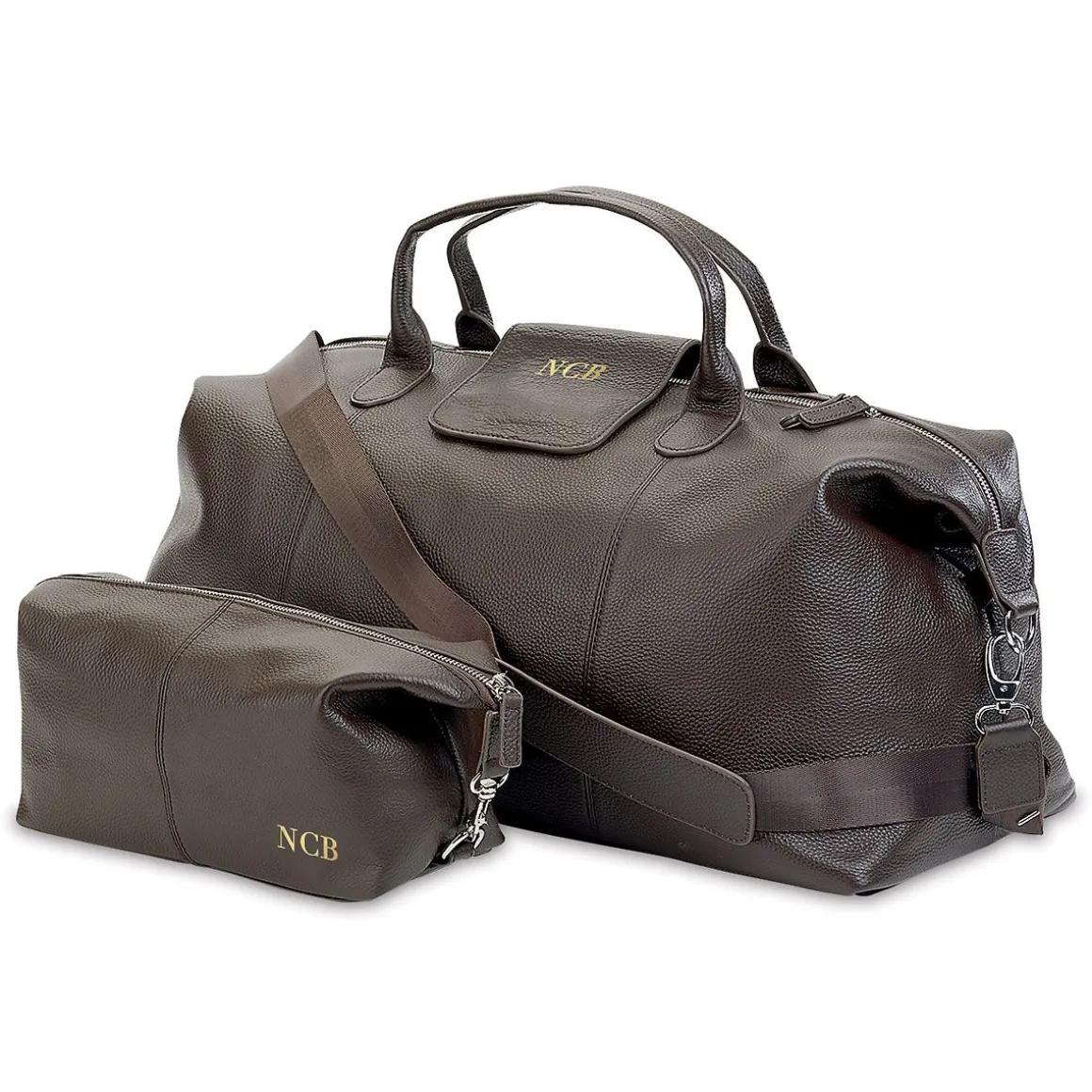 Brown Genuine Leather Monogrammed Toiletry Bag