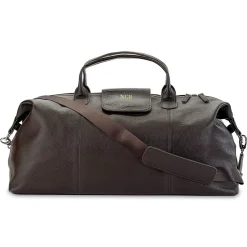 Brown Genuine Leather Monogrammed Duffel Bag