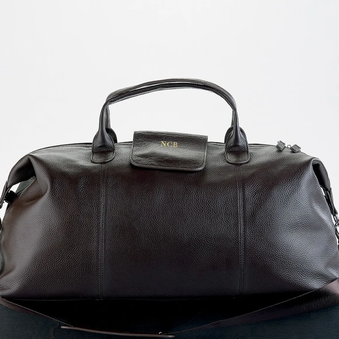 Brown Genuine Leather Monogrammed Duffel Bag