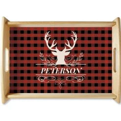 Buffalo Plaid Natural Wood Serving Tray