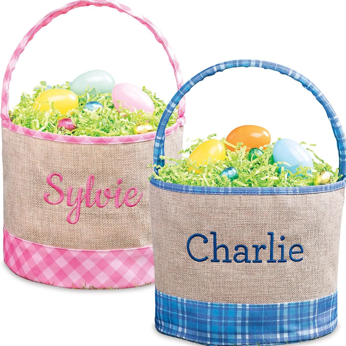 Burlap & Gingham Personalized Easter Baskets