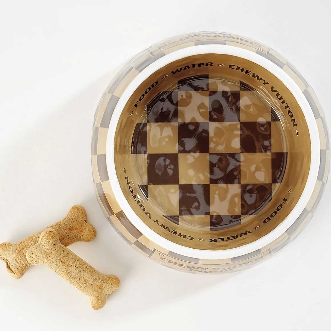 Checkered Chewy Vuiton Pet Bowl
