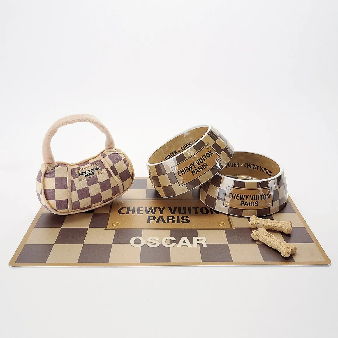 Checkered Chewy Vuiton Pet Bowl