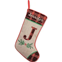 Christmas Plaid Burlap Personalized Stocking
