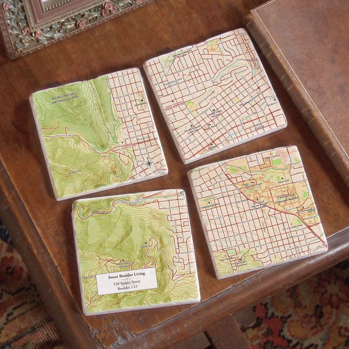Classic Map Marble Personalized Coasters