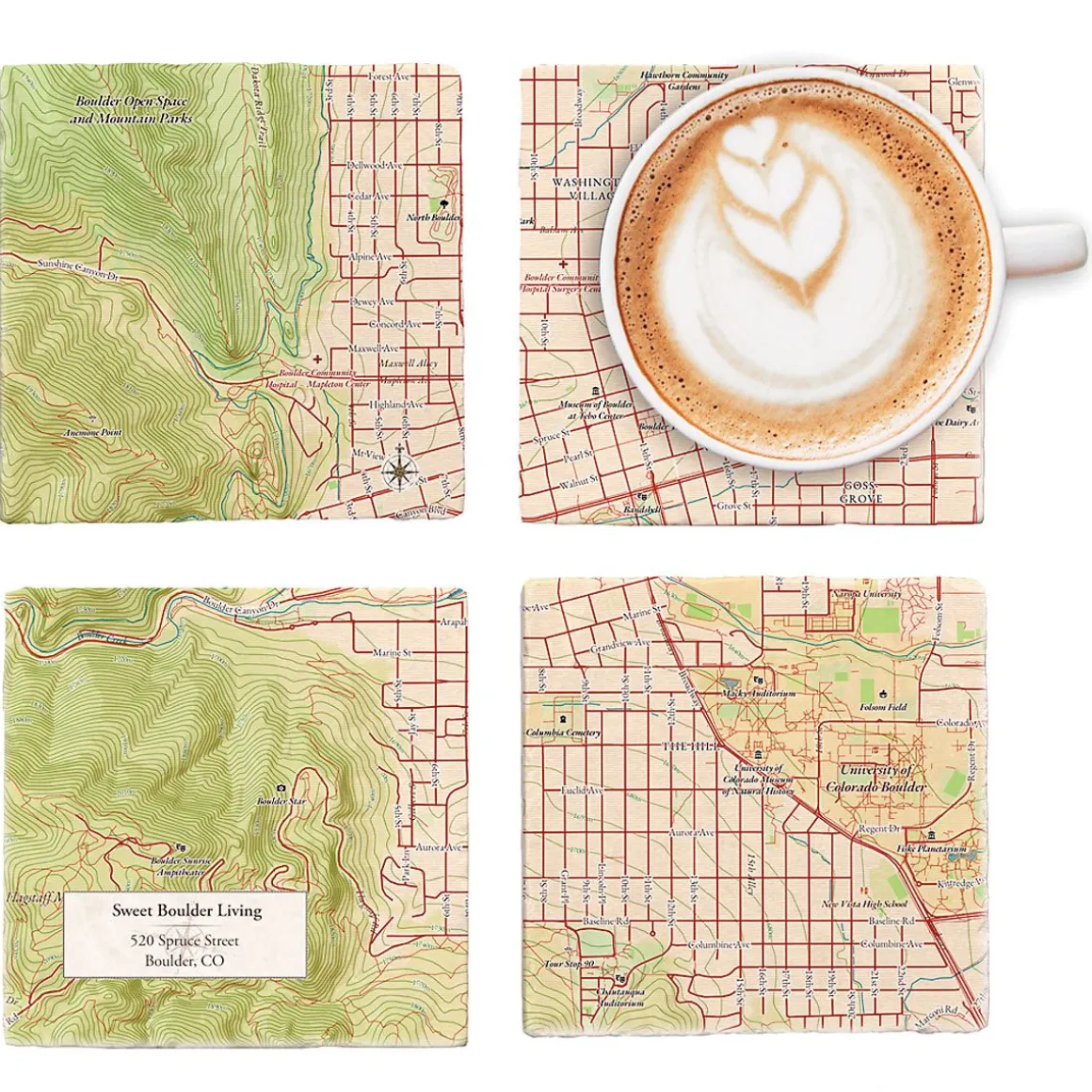 Classic Map Marble Personalized Coasters