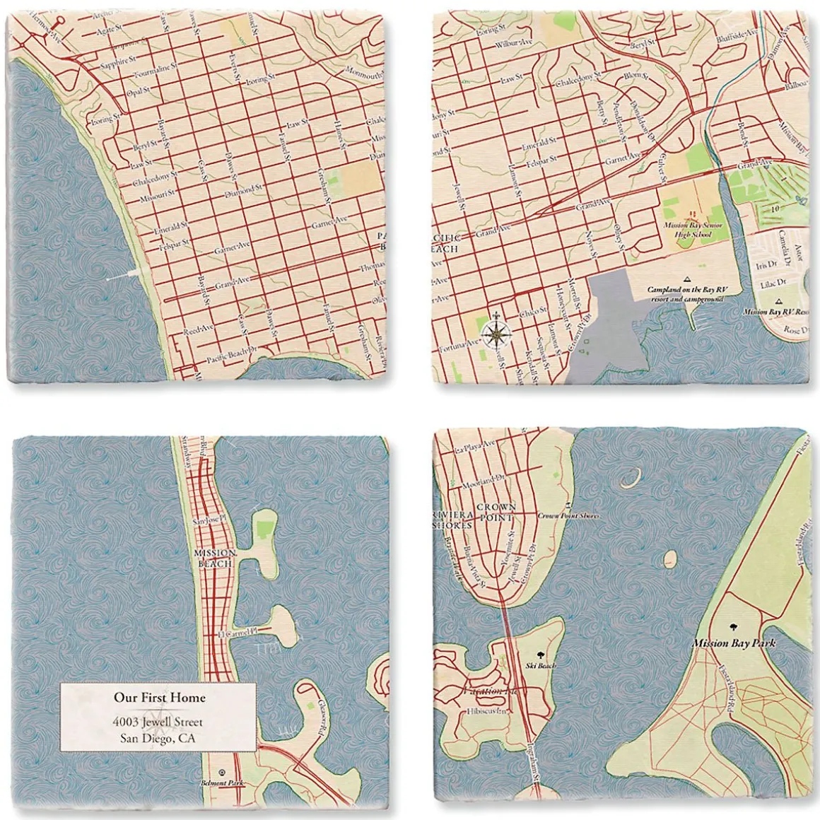 Classic Map Marble Personalized Coasters