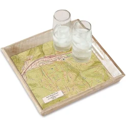 Classic Map Personalized Serving Tray in Natural Wood