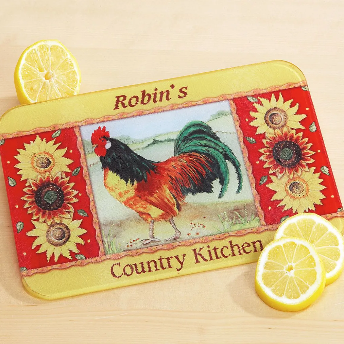 Country Kitchen Personalized Glass Cutting Board