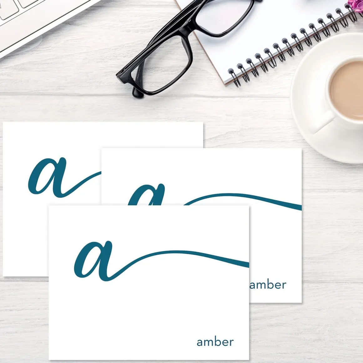 Cursive Initial Personalized Note Cards