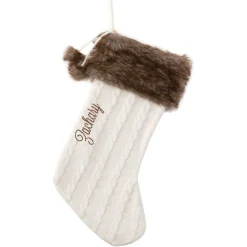 Dark Brown Fur Cuff Cable Knit Personalized Christmas Stocking