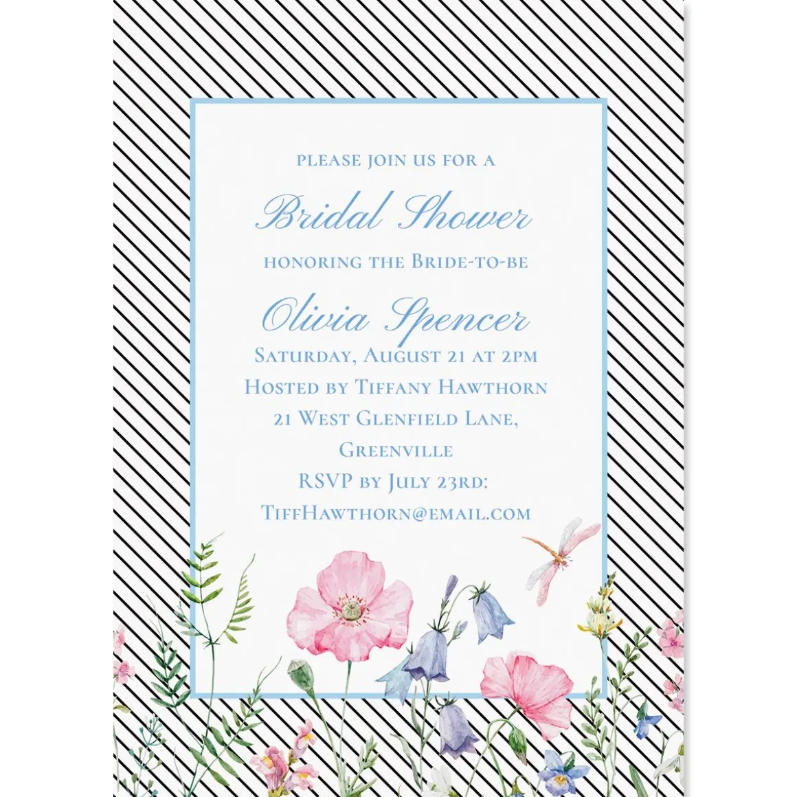Diagonal Stripped Floral Personalized Invitations