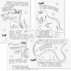 Dinosaurs Valentine Personalized Coloring Cards