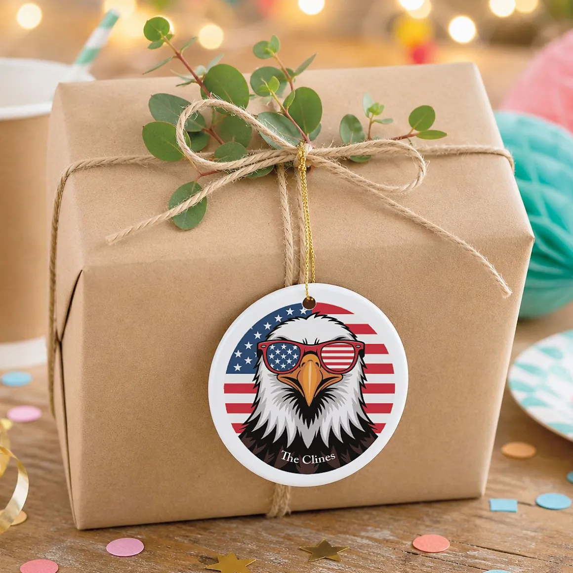 Eagle With Sunglasses Personalized Round Ornament