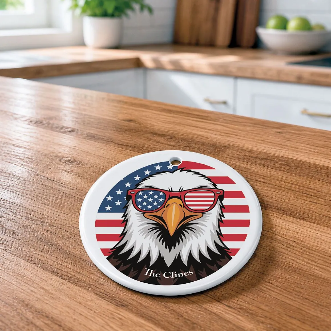 Eagle With Sunglasses Personalized Round Ornament