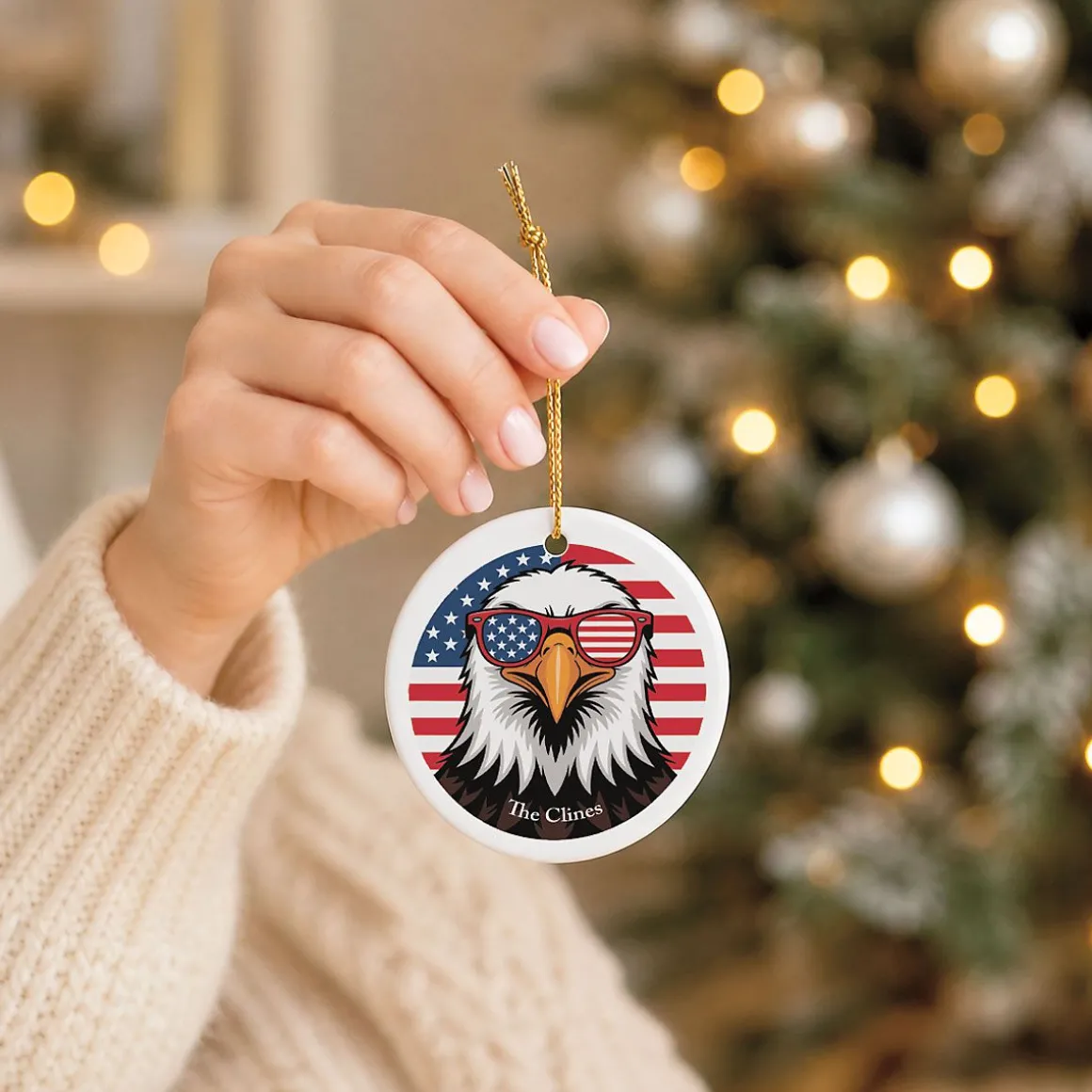 Eagle With Sunglasses Personalized Round Ornament