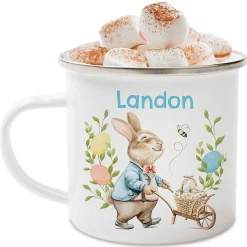 Easter Bunny in Blue Coat Personalized Camp Mug
