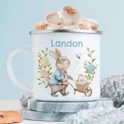 Easter Bunny in Blue Coat Personalized Camp Mug
